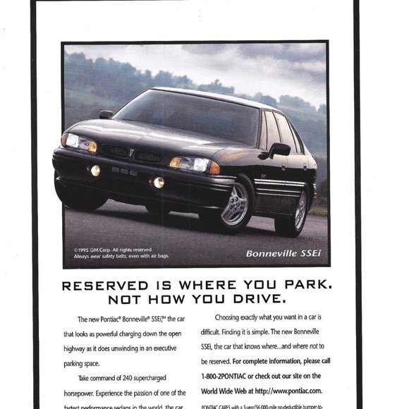 Pontiac Bonneville SSEiGM 1995 Car 1990s  Vintage Print Ad - Picture 2 of 2